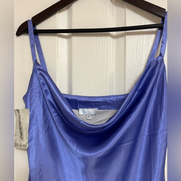 Vintage boutique Cicada “Audrise” Dark Lavender Satin Slip Dress - Size L - Picture 3 of 9